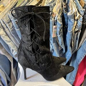 Vintage Manolo Blahnik Black Lace-Up Boots